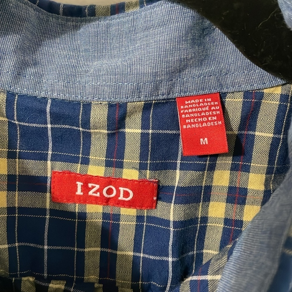 š°Izod Heritage Tartan NWOT Plaid Navy & Yellow 100% Cotton Button Down Sz Medium - Picture 2 of 8